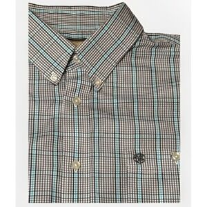 Wrangler Men's XXL Gray White Plaid Shirt George Strait Collection Long Sleeve